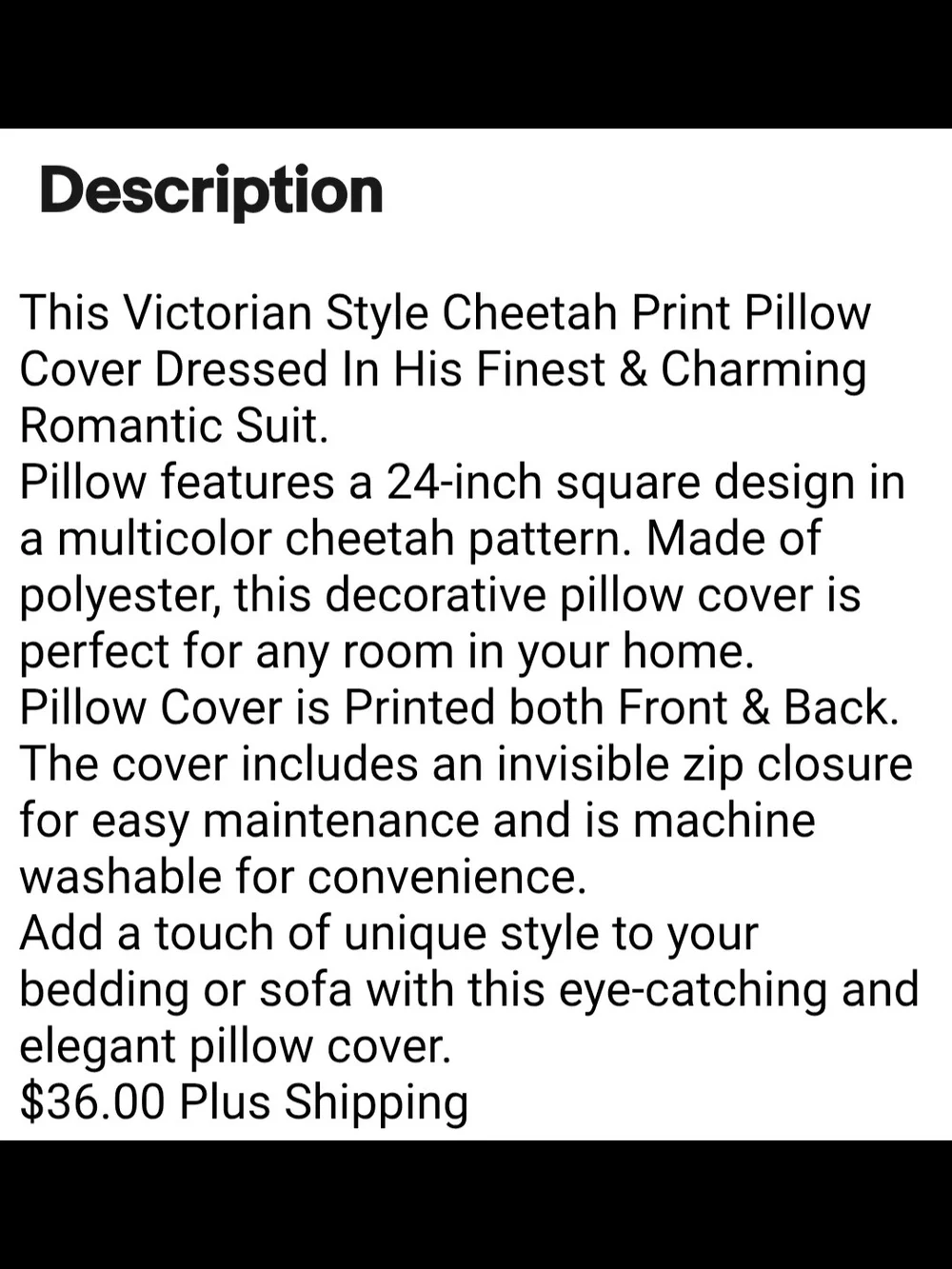 Victorian Style Cheetah Print Pillow Cover Only/No Insert. 24 Inch X 24 Inch